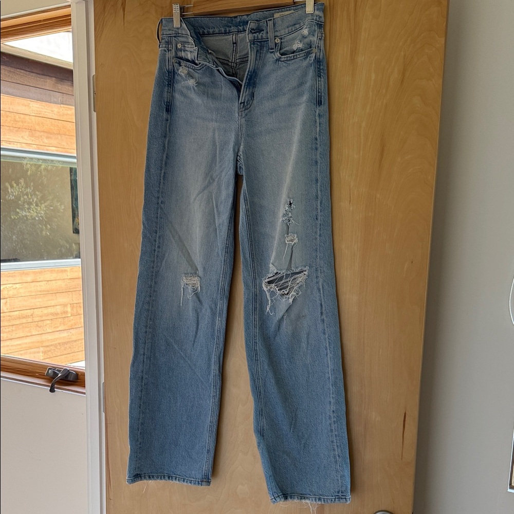 AYR Light Blue Distressed Straight Leg Jeans